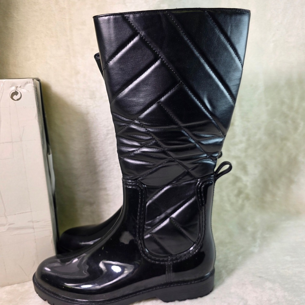 Spring Step Rain Boots Black Quilted Waterproof Side Zip Womens 40 9 NEW